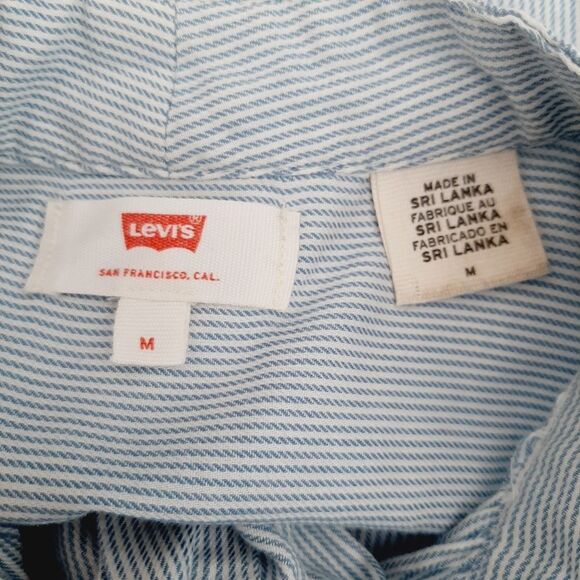 LEVI'S 100% Cotton Bow Neck Tie Button Down Top Pinstripe Sz M - Picture 13 of 16